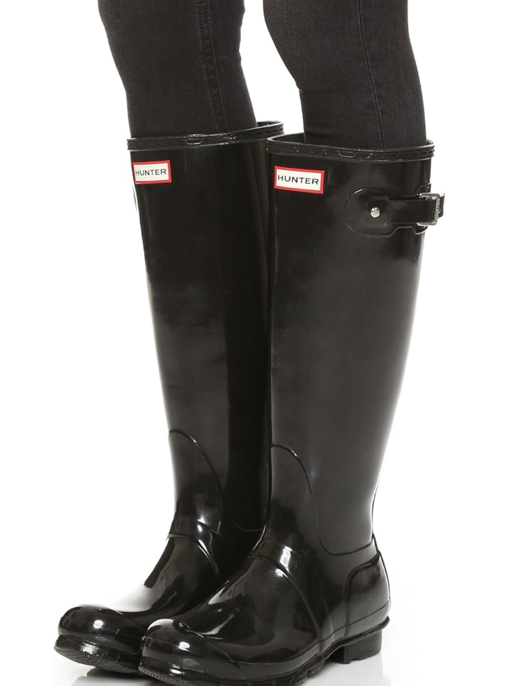 Hunter Gloss Black Tall Rain Boots With Side Buckle